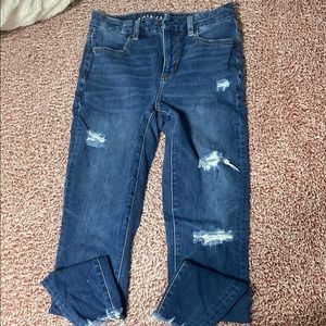 American Eagle Outfitters Blue Cropped Distressed Jeans